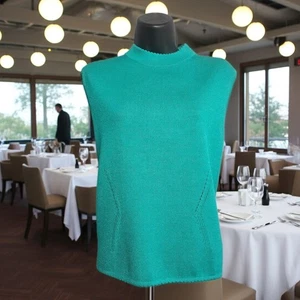 St. John Santana Knit Sleeveless Mock Neck Top Green Sz Medium - Picture 1 of 8