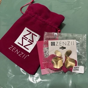 Zenzii earring E2578 Gold And Pink big Gold And Pink Design New W/Bag T1 - Picture 1 of 4