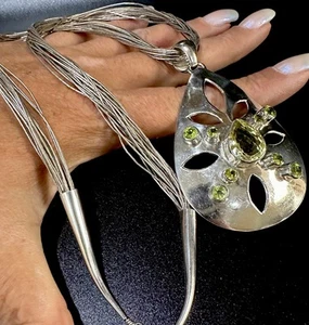 COLLAR LÁGRIMA PERIDOTO PLATA ESTERLINA LÍQUIDA 20 HILOS GRANDE PATRIMONIO 24” LARGO - Imagen 1 de 24