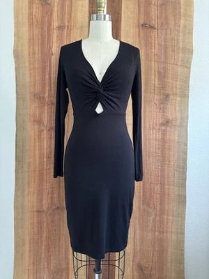 T by Alexander Wang BLACK DRESS Twist Front long sleeve V Neck S LBD Bodycon EUC - Image 1 of 4