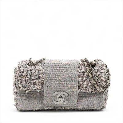 Bolso Chanel Matelasse Tweed Solapa Única Doble Cadena Multicolor Plata Ajuste de Metal Foto 1 de 4
