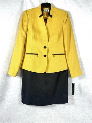 Tahari Asl 2 piezas Falda Traje Mujer 4 Caléndula Negro Blazer Botones Texturizado Nuevo Foto 1 de 4