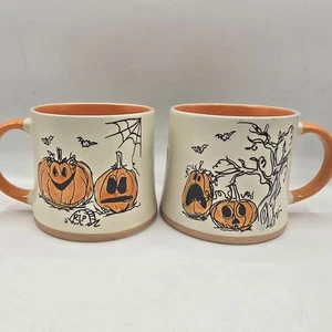 x2 Eli+Ana Halloween Spooky Tree Pumpkins Ceramic Mug 16oz Set of 2 Sketchy Jack - Picture 1 of 7