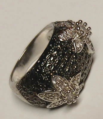 Ross Simons Sterling Silver Black Oxidized CZ Flower Daisy Flat Top Wide Ring 6 - Image 1 of 4