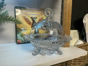 Piatto formaggio/burro vintage Imperial Dewey vetro trasparente con coperchio a cupola marchio - Foto 1 di 5