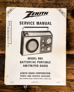 Zenith R84 Radio  Service Manual *Original* - Picture 1 of 1