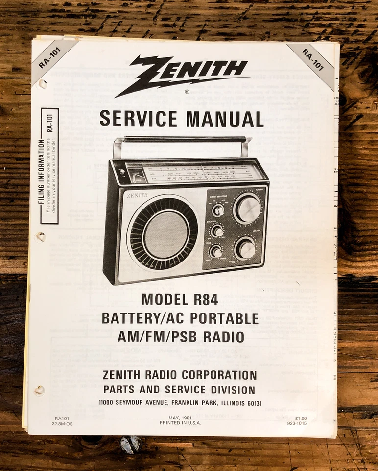Zenith R84 Radio  Service Manual *Original* - Image 1 of 1