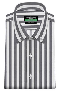 Camisa polo de negocios 100 % algodón con botones cuello Kent rayas negras blancas para hombre - Imagen 1 de 9