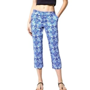 Milly x Designation Pants Womens 8 Blue Cropped Capri Ankle Preppy Coastal Twee - Picture 1 of 11
