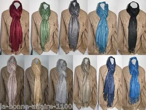 Écharpe chale unis 100%pashmina Homme/Femme 175 x 70 cm Hiver 2019 à frange - Imagen 1 de 5