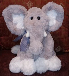 Animal Adventure Elephant Plush Gray White 11" Plaid Bow Soft Fuzzy Sitting P - Picture 1 of 7
