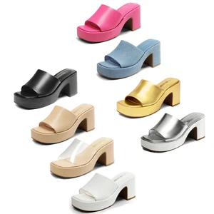 Women's Y2K Comfort Chunky Platform Slip-on Square Open Toe Block Heel Sandals - Picture 1 of 20