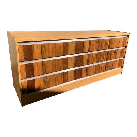 Antique 1970s Mid Century Modern Vintage Brown Stunning Rosewood Oak Dresser Cover