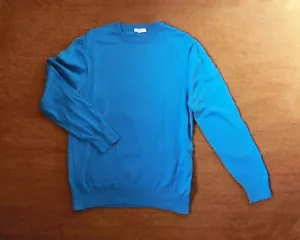 Richard James Savile Row Azure Blue Crew Neck Long Sleeves Cotton Jumpers , L - Picture 1 of 9