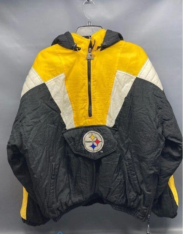 VTG 90s NFL PITTSBURGH STEELERS STARTER PUFFER JACKET PULLOVER SIZE L BLACK - Image 1 of 4