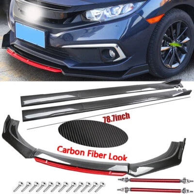 Body Front Bumper Lip For Honda Universa+78.7"Side Skirt Extention Spoiler - Image 1 of 4