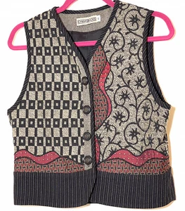 Vest Mixed Pattern Vest  Multicolored Button Front  Women Canvas Backs  Size XS - Picture 1 of 11