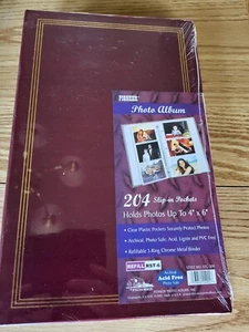 3-Ring Photo Album 204 Slip In Pockets Hold 4x6 Photos Burgundy Red NEW - Picture 1 of 2