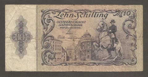 Austria 10 Schilling 2.1.1950; VG; P-127 L-B-231a; Lipizzan horse; First issue Cover