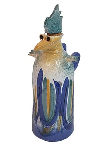 Decanter artigianale in ceramica dipinto a mano cura gallo pollo uccellino fattoria campagna - Foto 1 di 17