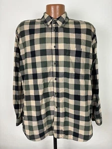 Vintage 90s Cherokee Corduroy Shirt Men L Beige Green Buffalo Plaid Lightweight - Picture 1 of 18