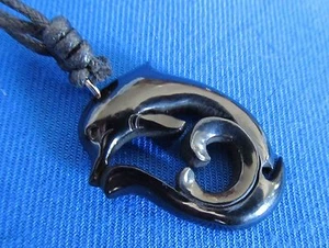 Hand Carved Horn Dolphin Adjustable Necklace~ NEW - Picture 1 of 3