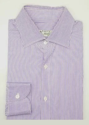 $275 Luigi Borrelli Napoli 17/43 Hombres Púrpura Rayas Manga Larga Top Camisa de Vestir Foto 1 de 3