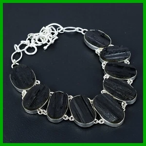 Osterangebot 925 Silber Schwarz Turmalin Grob Edelstein Kette Halskette Schmuck - Bild 1 von 6