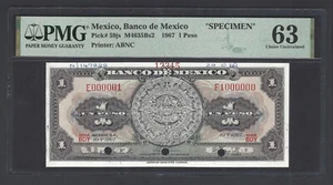 Mexico One Peso 1967 P59js Specimen Uncirculated Grade 63 - Picture 1 of 2