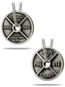 Women's Antique Finish High Relief Weight Plate Necklace-Phil 4:13 - Picture 1 of 4