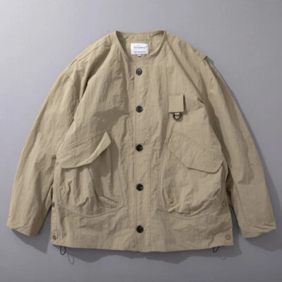 Cargo Jacket Men Japanese Loose Multi Pocket Casual Thin Collarless Coat - Image 1 of 4