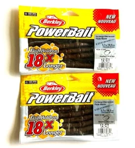 2 Packs Berkley PowerBait Flute Worm 5.7" Chocolate Brown 12 Count Pro Design - Picture 1 of 12