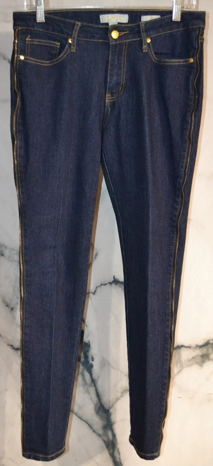 NICKI MINAJ 深蓝色弹力棉混纺牛仔裤 11 12 中腰拉链边锥形 — 第 1/4 张图片