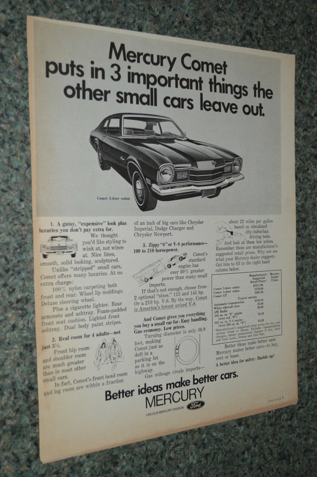 Mercury Comet 1971 anuncio impreso original grande 71 Foto 1 de 1