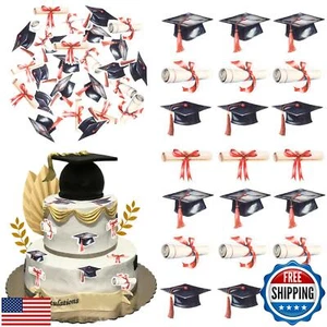 60 PCS Edible Graduation Cap Cupcake Toppers Wafer Paper Diploma 2025 Grad Ca - Picture 1 of 5