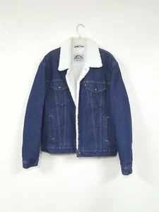 Levis Sherpa Snap Button Dark Blue Denim Trucker Jacket Type III 3 USA Mens 44 L - Bild 1 von 12