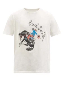 PAUL SMITH mainline white cowboy print organic cotton t-shirt Medium authentic - Picture 1 of 9