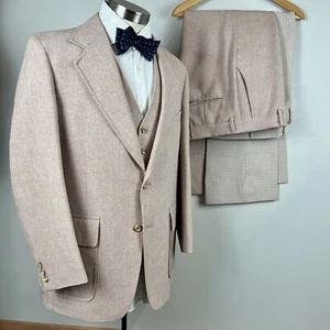 WILD VTG 70s Palm Beach 40R beige 3pc suit reversible vest 2 pair pants 37 x 30 - Picture 1 of 17