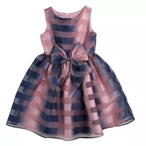 BONNIE JEAN Girl's 14 Pink/Navy Ombre Shadow Stripe Organza Dress NWT - Picture 1 of 1
