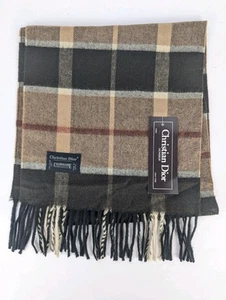 NEU Christian Dior Vintage Cashmaire Schal kariert braun kariert 11" x 54,5" - Bild 1 von 5