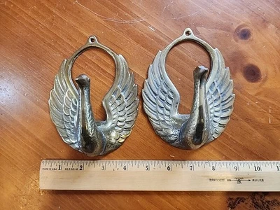 Two Vintage Brass Swan / Phoenix Wall Sconce Hooks For Towels Robes Etc. - Image 1 of 4