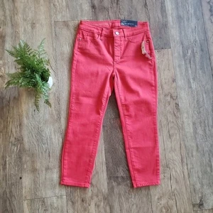 NEW Talbots Flawless High Waist Jegging Crop Jeans Pink Salmon Skinny Leg * 0P - Picture 1 of 10
