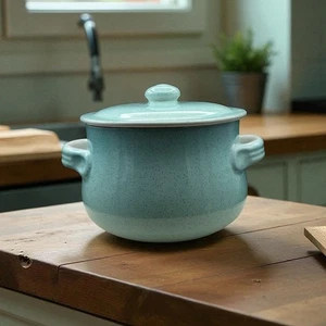 De Silva Italy Speckled Terracotta Bean Pot Casserole Covered Cookware Aqua Blue - Picture 1 of 15