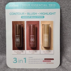 Purlisse Essential Trio 3in1 Makeup Balm Sticks - Contour+Blush +Highlight - Picture 1 of 9
