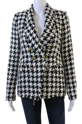 Blazer Zara, Mujer, Negro Cuadros Cuello Botón Manga Larga Poliéster Talla S Foto 1 de 4