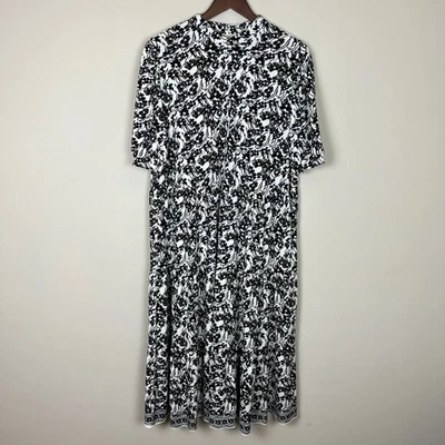 Vestido Max Studio Midi Para Mujer 1X Negro Blanco Floral Jersey Niveles Línea A Plus Foto 1 de 4