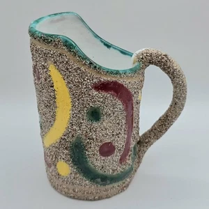 Vintage Italian Mid-Century Art Pottery Pitcher Hand Painted Sand Texture Italy - Picture 1 of 7