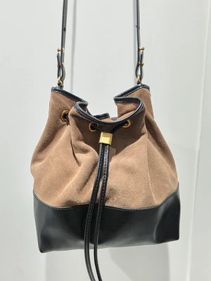 Zara Bucket Bag With Draw-String Brown and Black with gold hardware pre-owned  - Image 1 of 4
