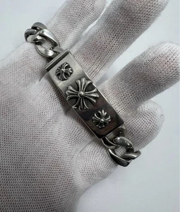 Authentic Chrome Hearts Triple Cross Id Cuban Bracelet Sterling Silver - Picture 1 of 4