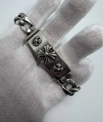 Authentic Chrome Hearts Triple Cross Id Cuban Bracelet Sterling Silver - Image 1 of 4